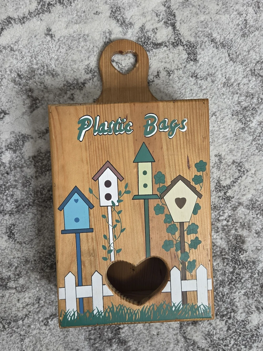 Wooden 'Plastic Bags' Storage Box with Heart Cutout - Natural 15